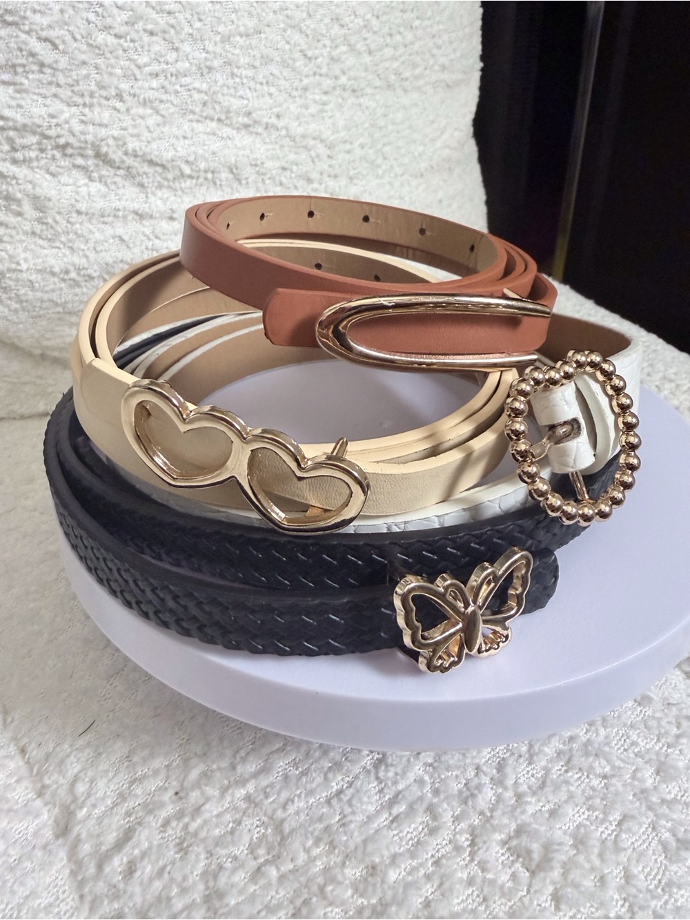 4 Women’s Neutral & Black Belt Set with Gold Accents